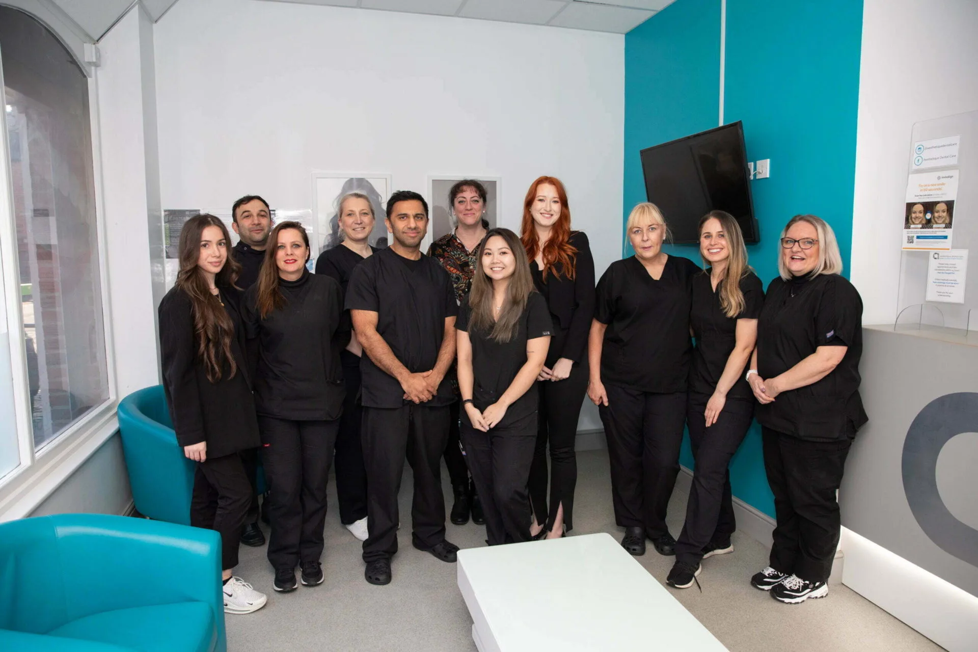 Team photo at Aesthetique Dental Care in Leeds, showcasing the friendly and experienced dental professionals dedicated to patient care.
